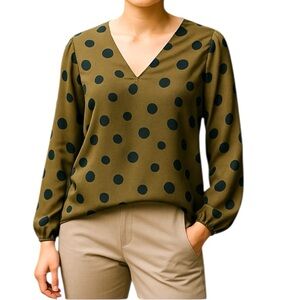 G By Giuliana Olive Green Polka Dot Long Sleeve Shirt Size XS